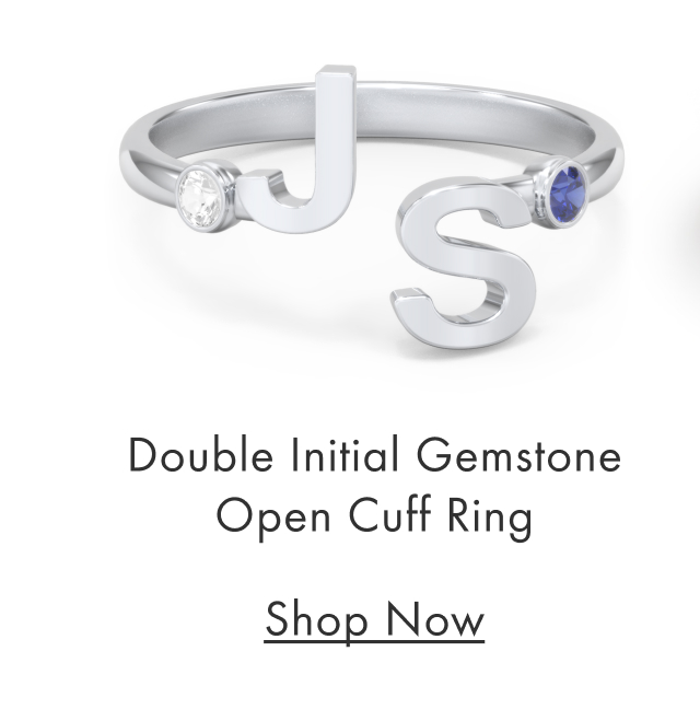Double Initial Gemstone Open Cuff Ring 