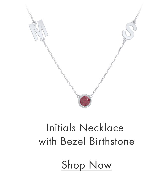 Initials Necklace with Bezel Birthstone 